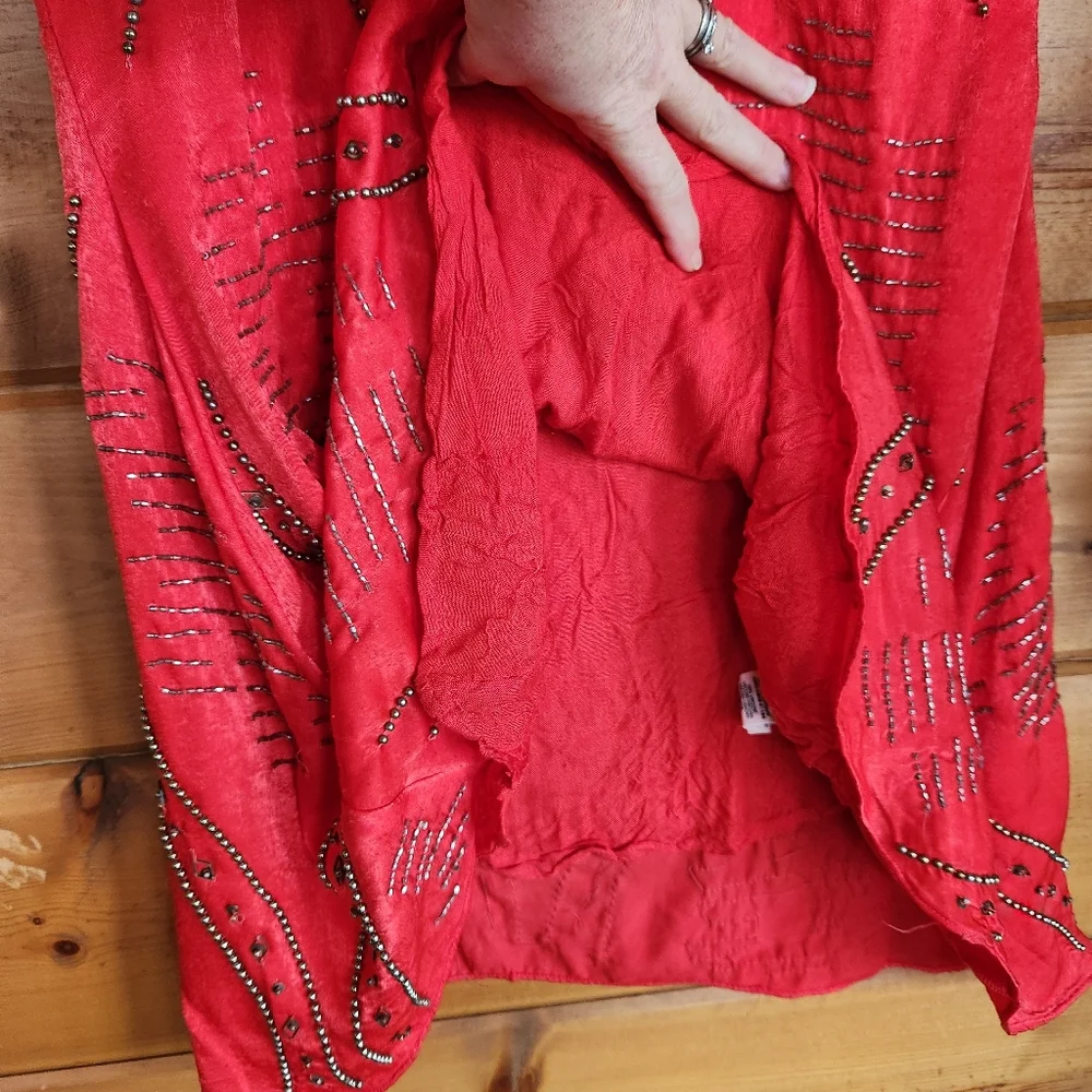 Free people Shine Like the Stars Red Mini Dress Satin Beaded Embellished Size XS